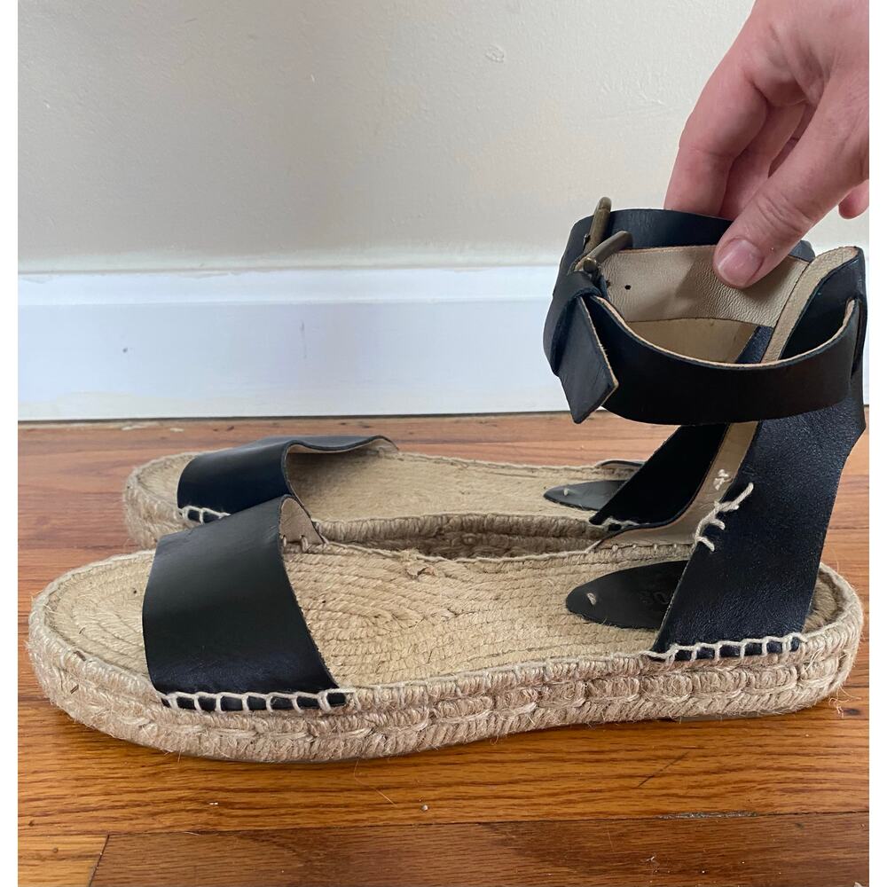 Soludos Cadiz black leather espadrille platform sandals ankle strap/buckle 10
